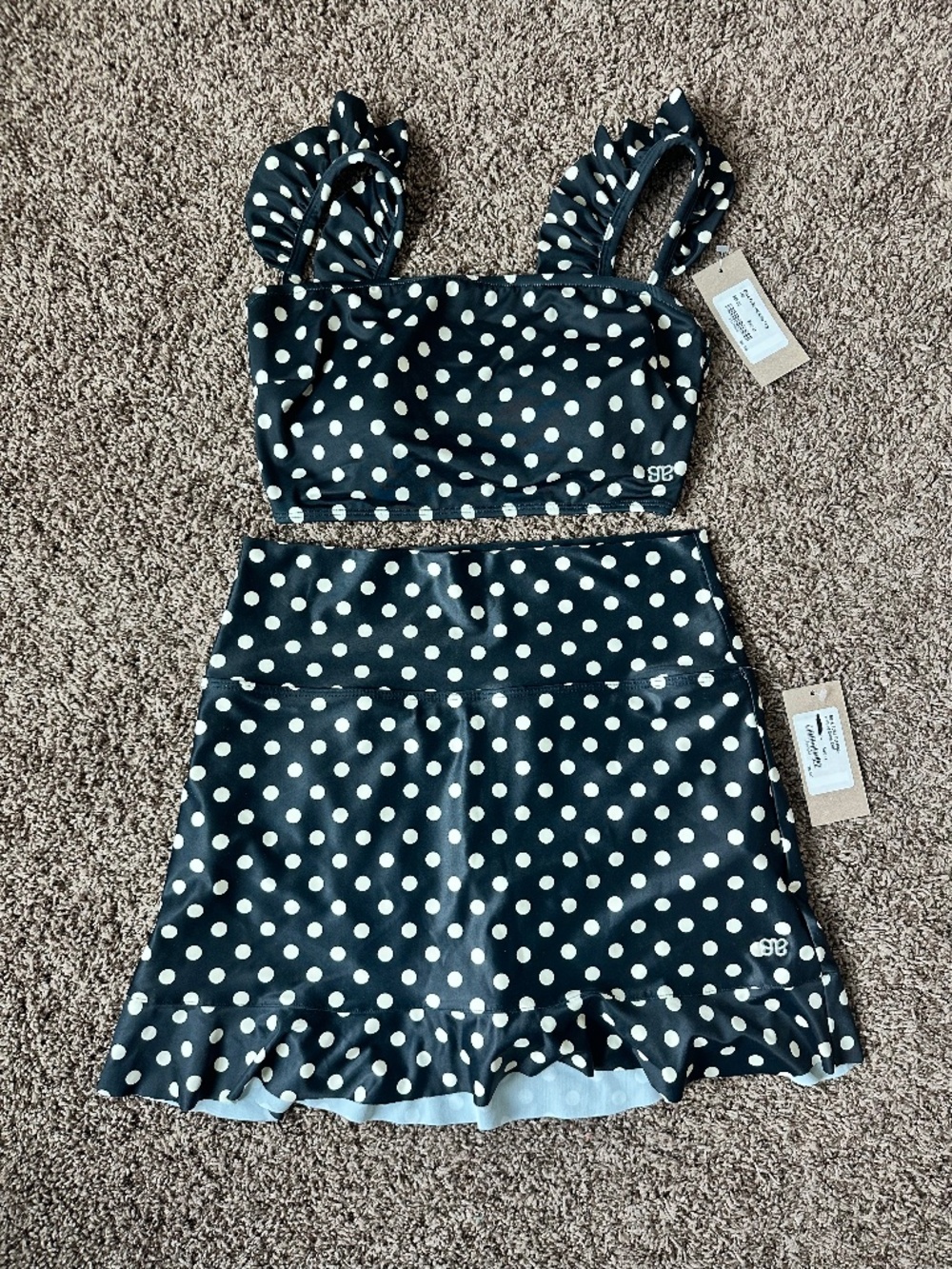 Albion Fit Black Polka Dot Bella Crop and High Waisted Swim Skirt - Picture 3 of 13
